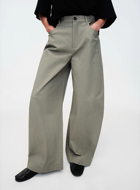 jaja复古水洗棉感斜纹不规则切割感弧形百搭休闲长裤