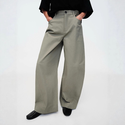 水洗棉感斜纹不规则弧形休闲长裤