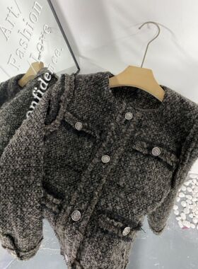 YUYEE轻奢bling羊毛网纱蕾丝上衣精致百搭法式小香风编织短款外套