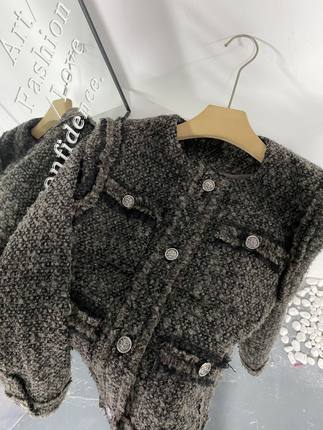 YUYEE轻奢bling羊毛网纱蕾丝上衣精致百搭法式小香风编织短款外套