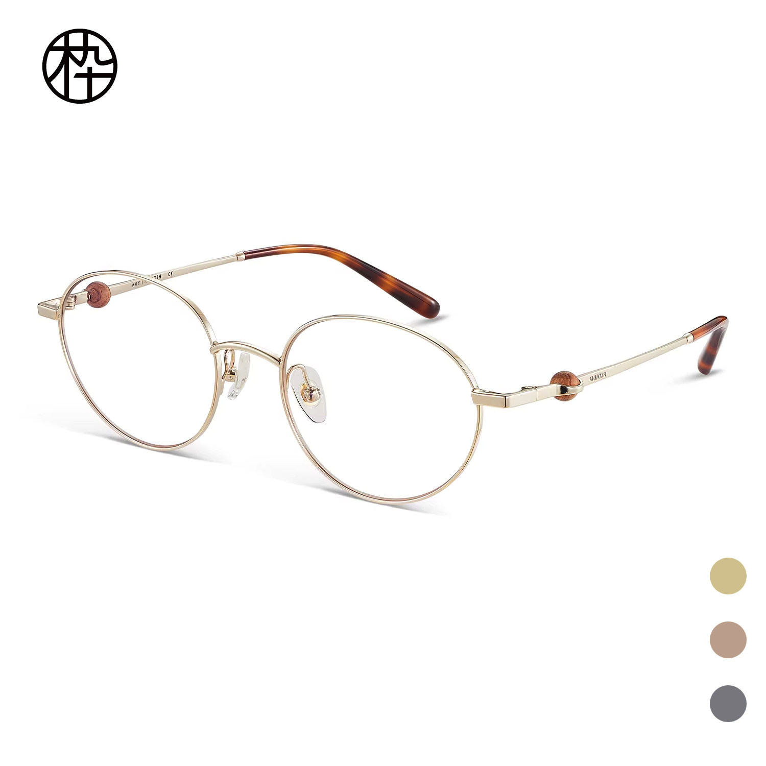 木九十MJ12FN1135专柜正品金属细框猫眼时尚眼镜木圆球小框镜架