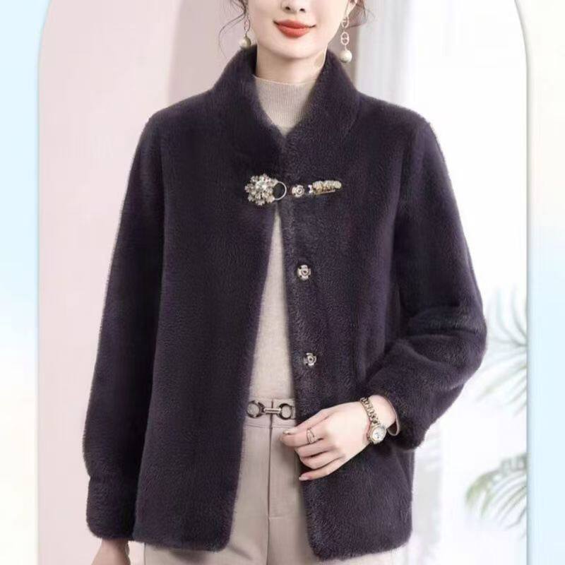 新款欧貂绒外套皮毛一体秋冬女短款皮草外套时尚加厚立领妈妈装