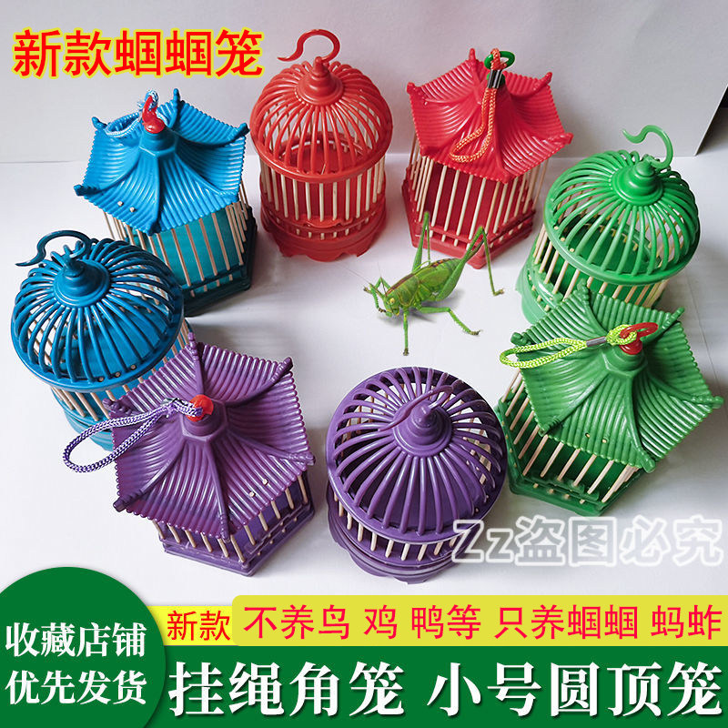 蝈蝈笼子手工自制竹制圆顶笼六角笼精品鸣虫塑料小笼子蚂蚱虫具笼