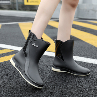 水靴短筒雨靴厨房鞋 日系时尚 女冬防滑中筒水鞋 潮 雨鞋 一体防水胶鞋