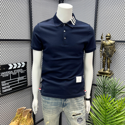 高端商务休闲polo衫男短袖夏季开叉衣服有领t恤男装翻领潮流上衣
