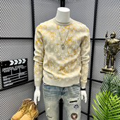 新款 毛衣男士 欧洲站长袖 轻奢男装 潮牌质感青年时尚 提花休闲毛线衣