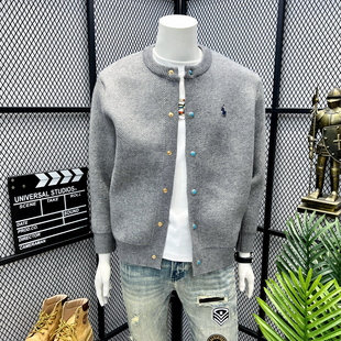 男士高级感外套立领毛衣韩系穿搭休闲时尚减龄潮牌短款开衫针织衫