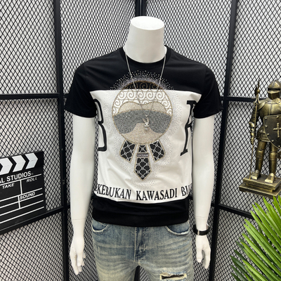 纯棉清仓捡漏百搭圆领烫钻上衣