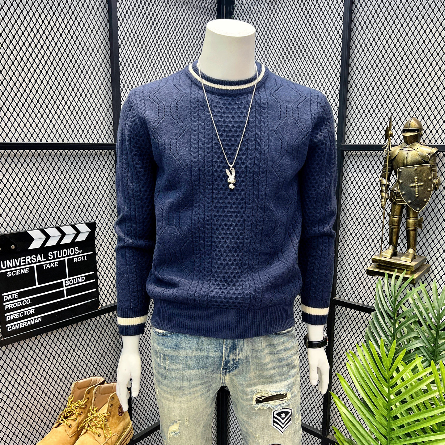 英伦复古麻绳嵌花衣服男款保暖圆领针织衫时尚拼色修身毛衣男冬季,男装,针织衫/毛衣,淘宝优惠券,粉丝福利购,淘宝优惠卷