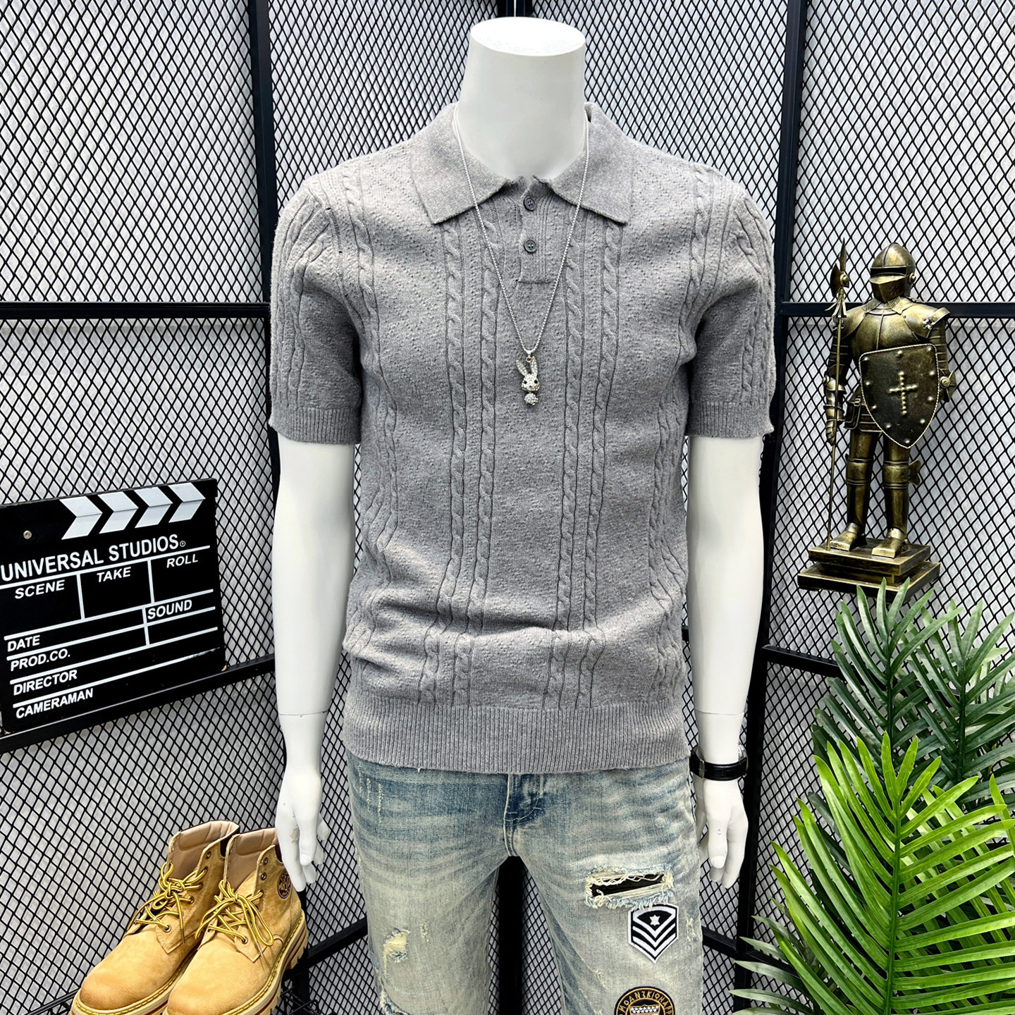 美式复古麦穗纹polo衫短袖男夏季老钱风翻领t恤cleanfit正肩半袖