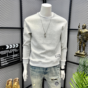 假两件圆领卫衣男款秋冬季加厚宽松t恤男长袖纯色百搭上衣服潮流