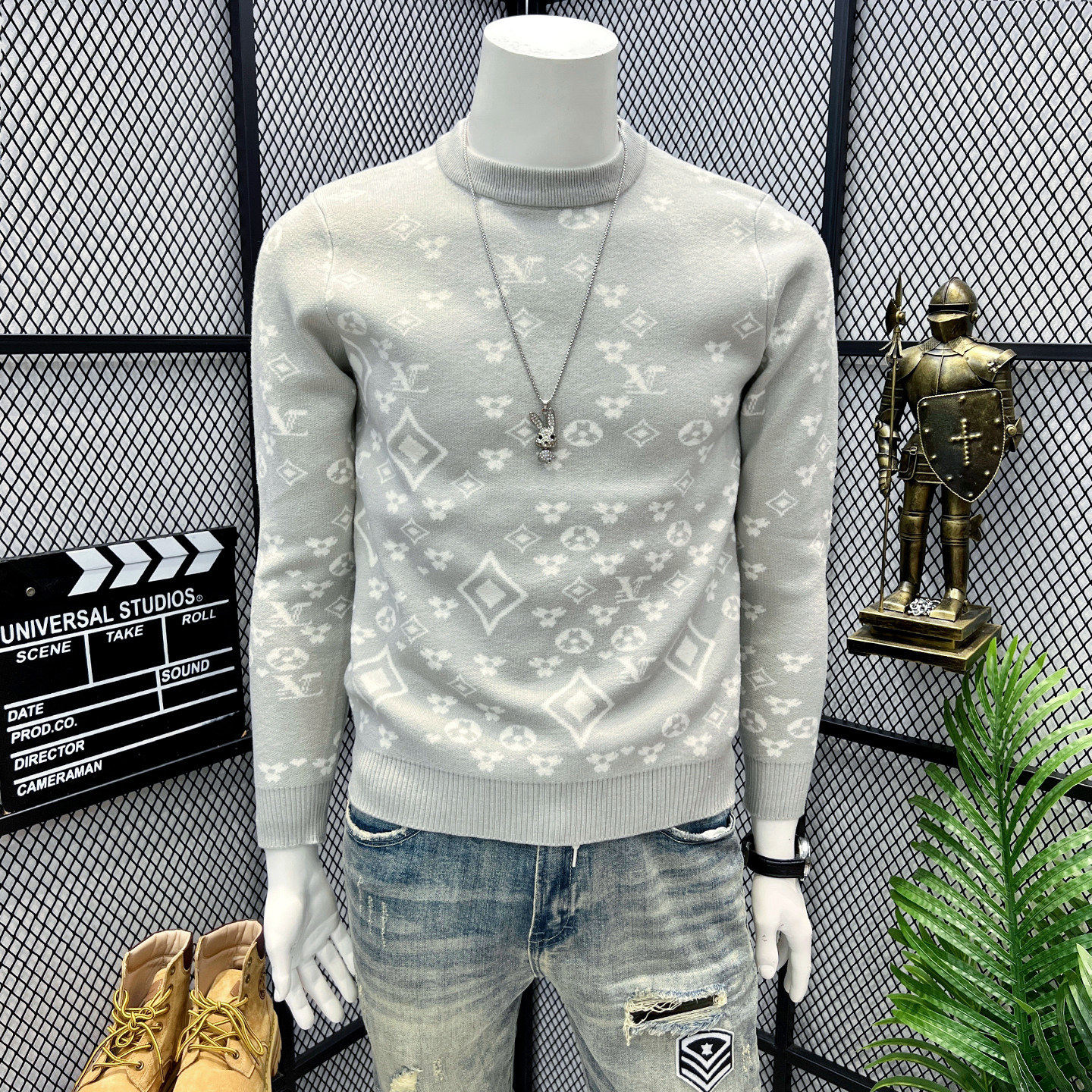毛衣男针织衫美式复古潮牌上衣服