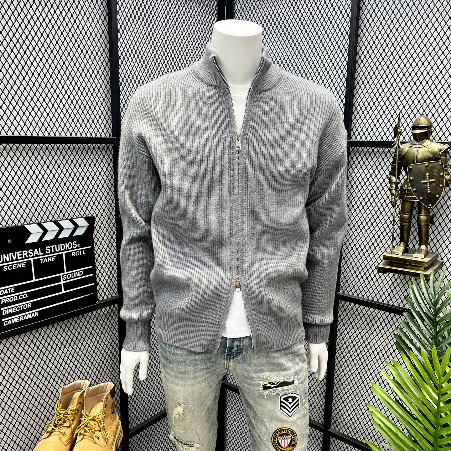 双拉链纯色开衫男针织衫春秋季经典半高领毛衣外套男修身外搭爆款,男装,针织衫/毛衣,淘宝优惠券,粉丝福利购,淘宝优惠卷