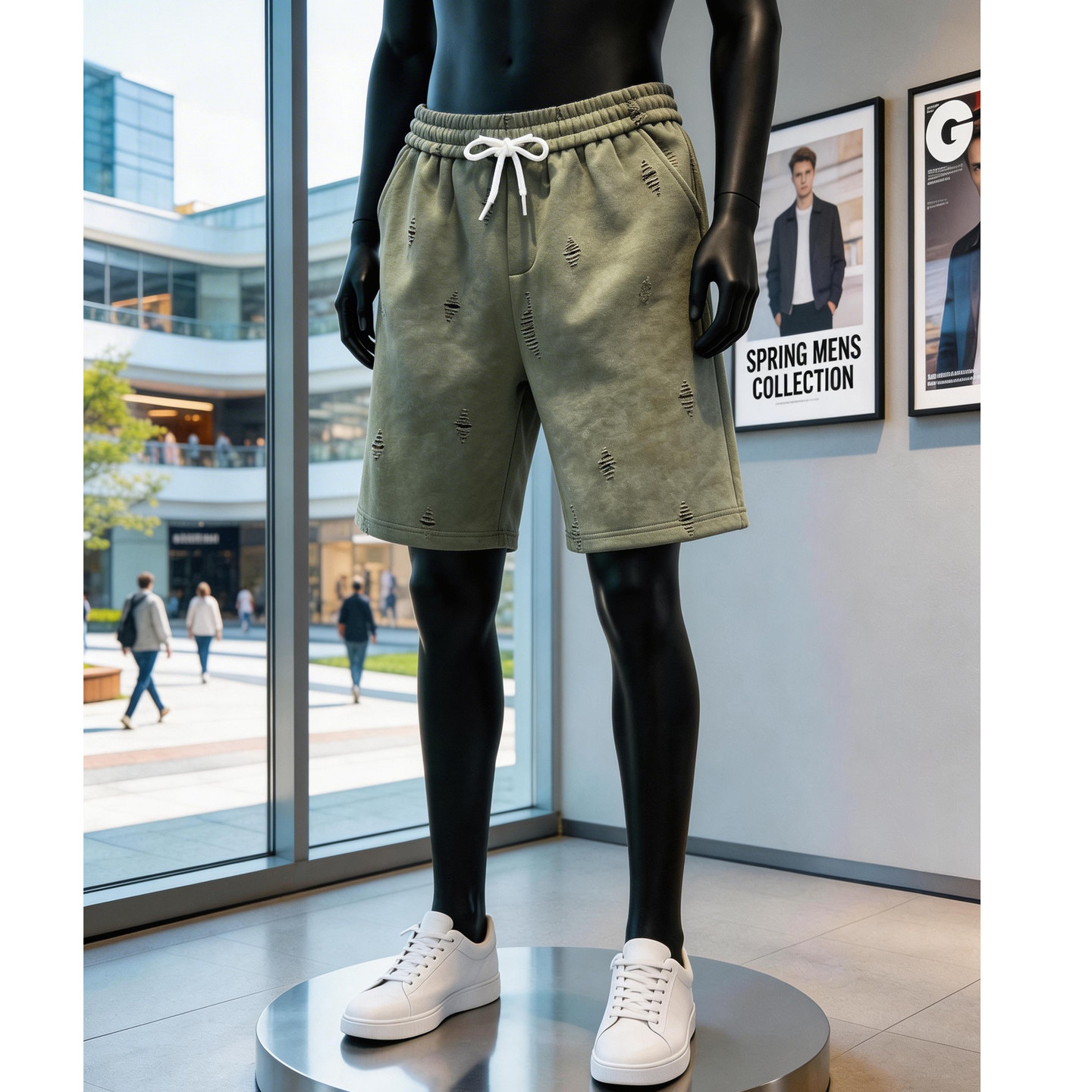 夏季重工水洗扎染做旧破洞短裤棉感抗皱高品质男轻奢五分沙滩裤男