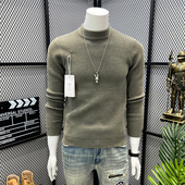 雪尼尔毛衣男半高领秋冬季 加厚保暖潮流针织打底衫 中领华夫格线衣