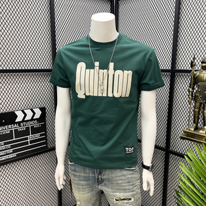 夏季新款男士时尚百搭纯棉短袖青年韩版休闲简约字母宽松圆领T恤