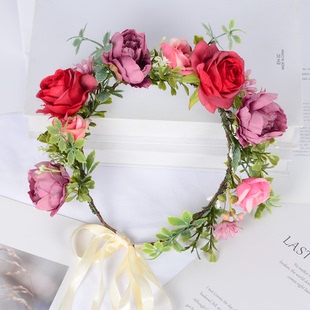 2026春季新款森系玫瑰花环仙女童舞会花仙子仿真花拍照花环头饰