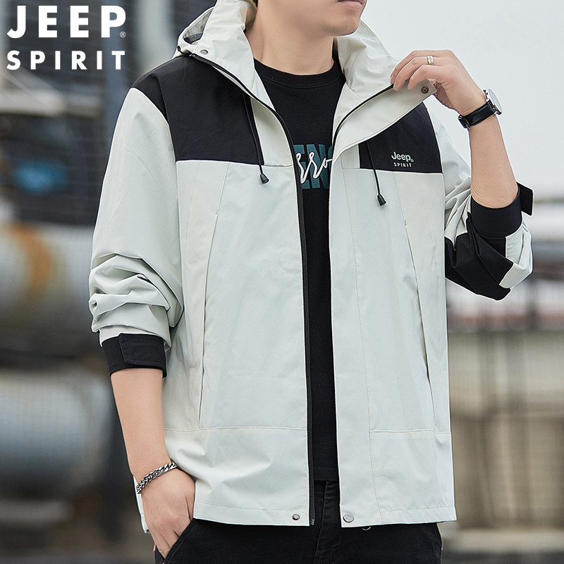 JEEP冲锋衣2024新款男款春秋款单层运动外套防风防水登山服夹克