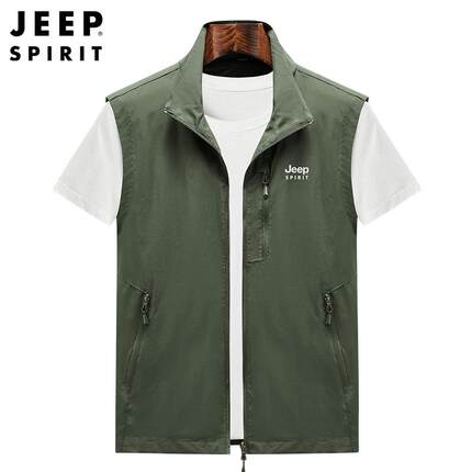 JEEP SPIRIT2024春秋季新款户外休闲宽松百搭立领多袋工装马甲