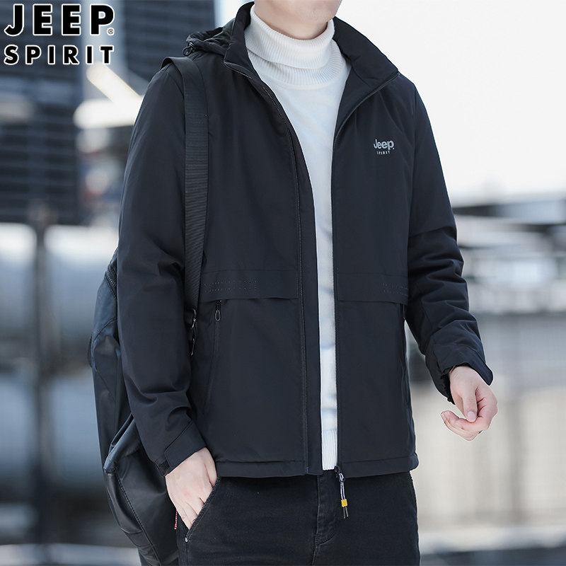 JEEP SPIRIT冬季棉衣男中青年外套加绒加厚保暖棉服中长款棉袄男