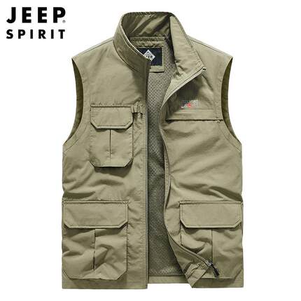 JEEP SPIRIT多口袋工装马甲摄影外套休闲2024新款宽松坎肩背心