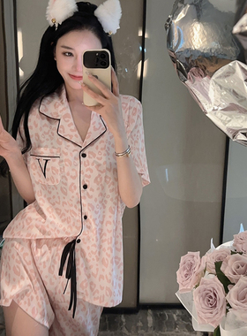 桑蚕丝真丝睡衣女士夏季高级感豹纹短袖短裤长裤家居服套装可外穿