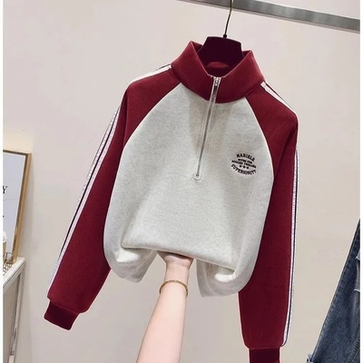 美式半拉链立领卫衣女冬加绒加厚2026新款爆款宽松无帽小个子上衣
