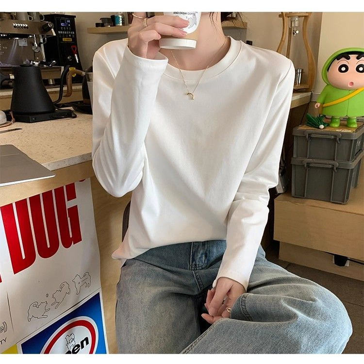 简约宽松休闲长袖t恤女2025冬季新款小众修身显瘦百搭打底衫上衣