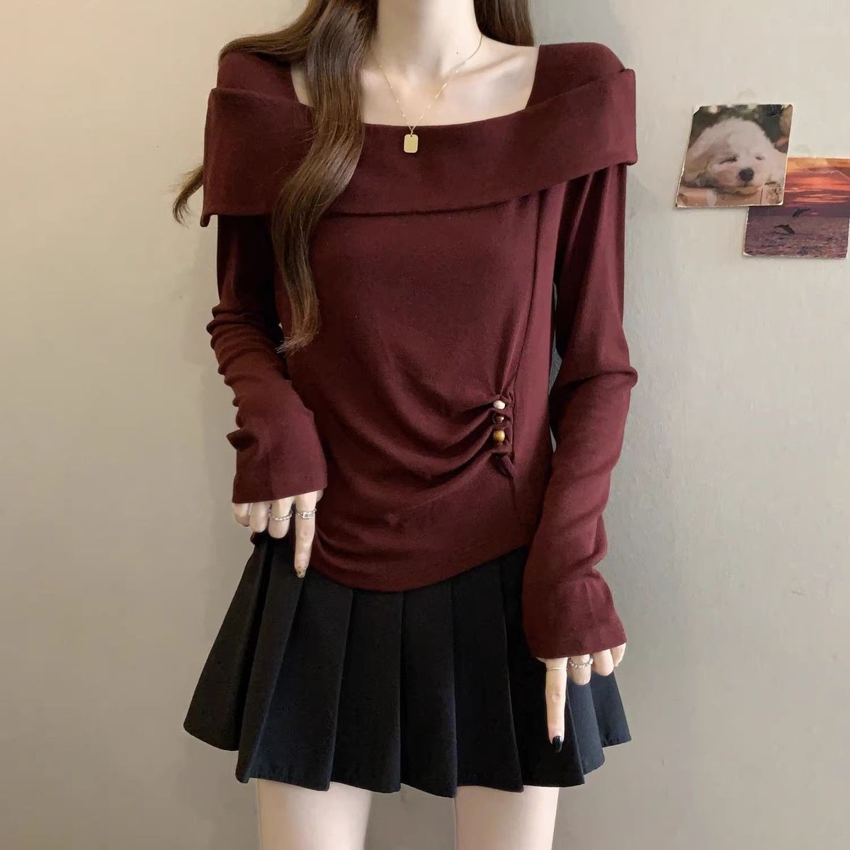 新品2025新款大码女装胖MM设计感棉质气质一字肩不规则显瘦上衣