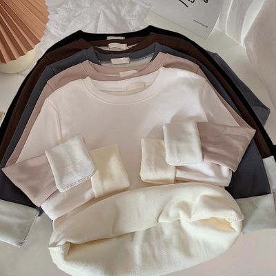 厚绒长袖打底小衫女秋冬季2025新款内搭上衣加绒加厚保暖白色t恤