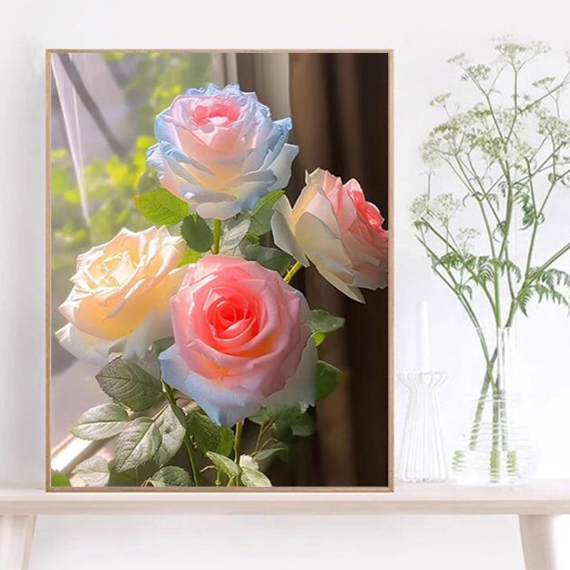 彩色月季花新款贴画女孩卧室点贴钻十字绣手工粘钻儿童钻石画满钻,居家布艺,钻石绣,淘宝优惠券,粉丝福利购,淘宝优惠卷