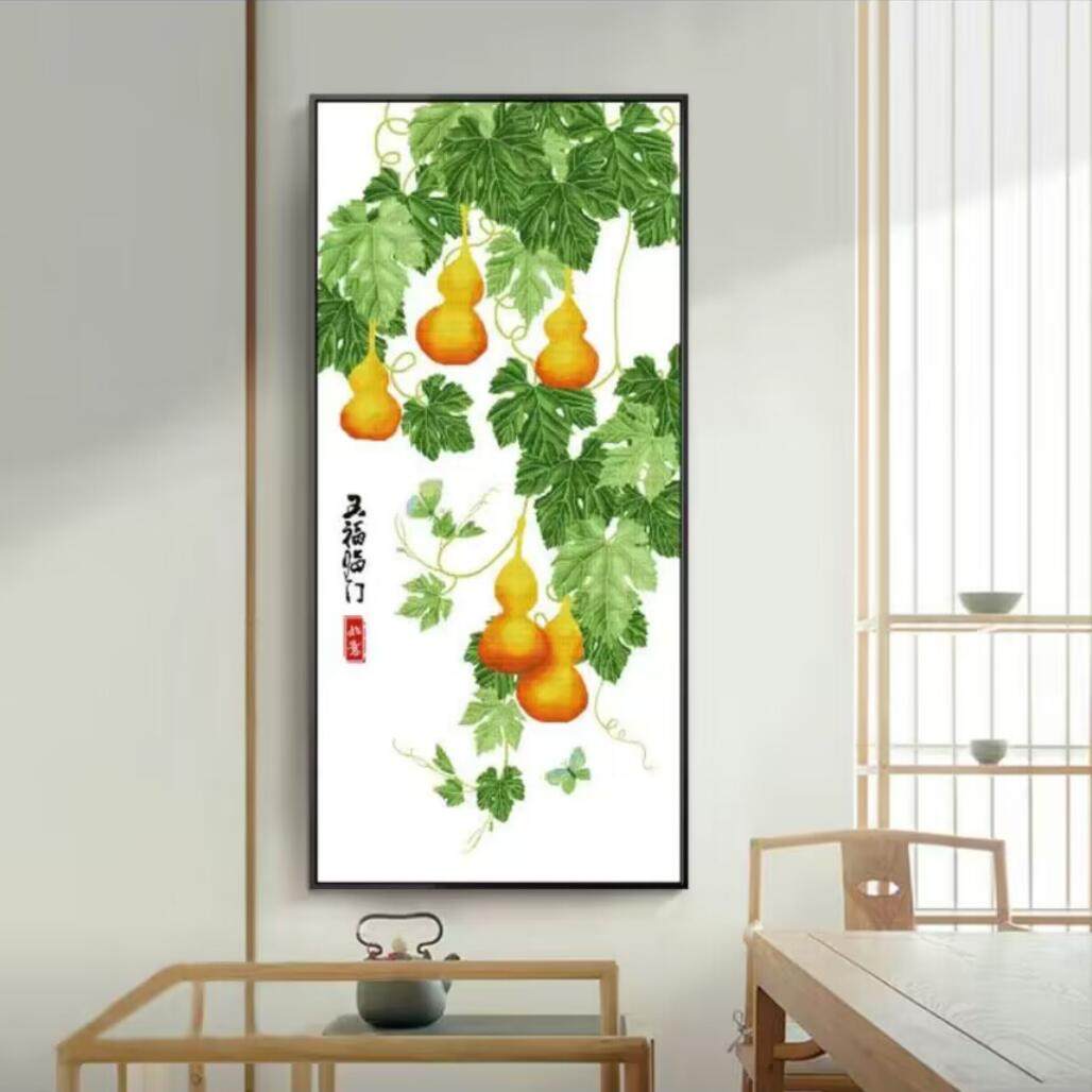 五福临门十字绣非满绣新手简单绣玄关走廊过道中国风吉祥挂画葫芦,居家布艺,钻石绣,淘宝优惠券,粉丝福利购,淘宝优惠卷