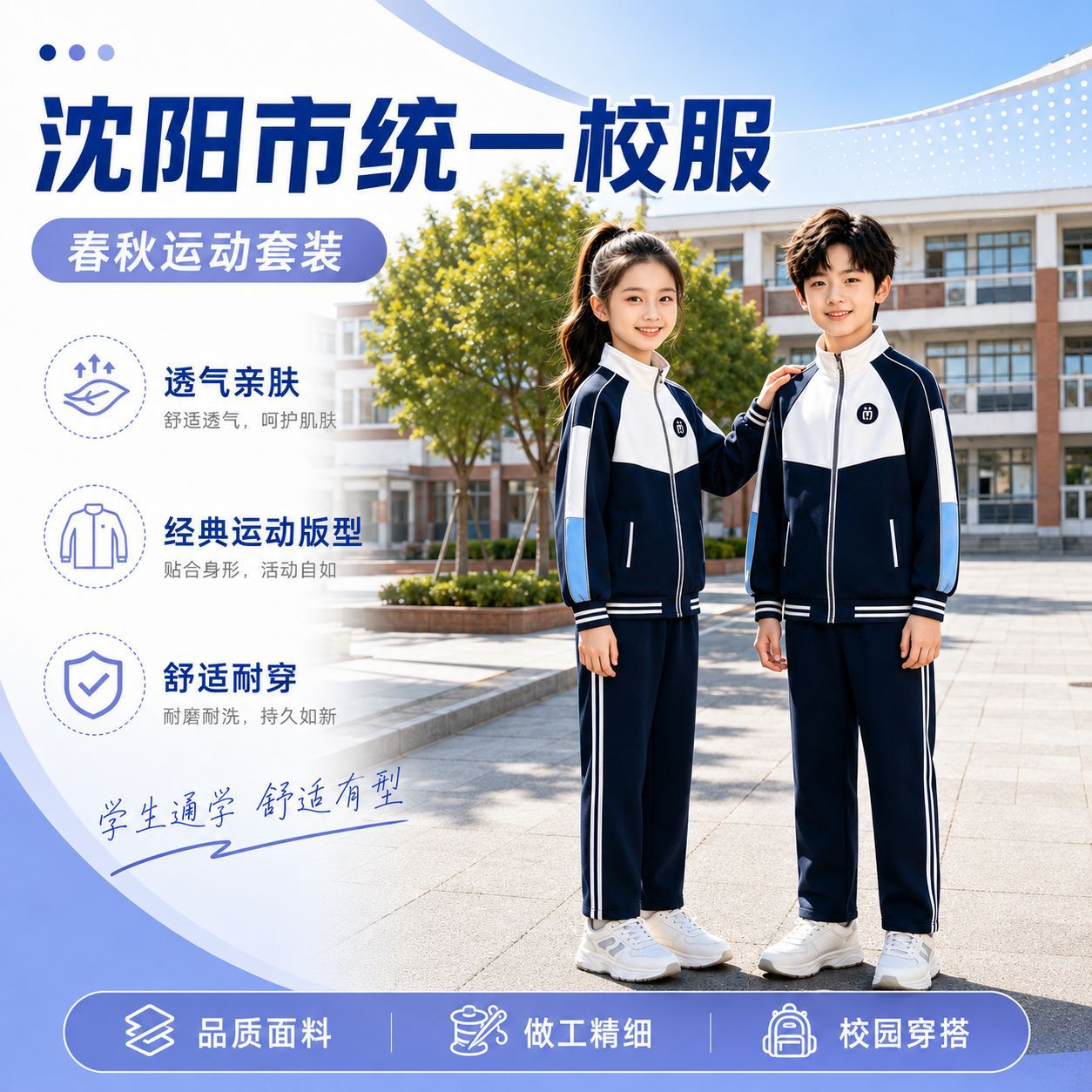 沈阳市统一校服套装学生透气柔软舒适好品质高中入学初中新生校服图片