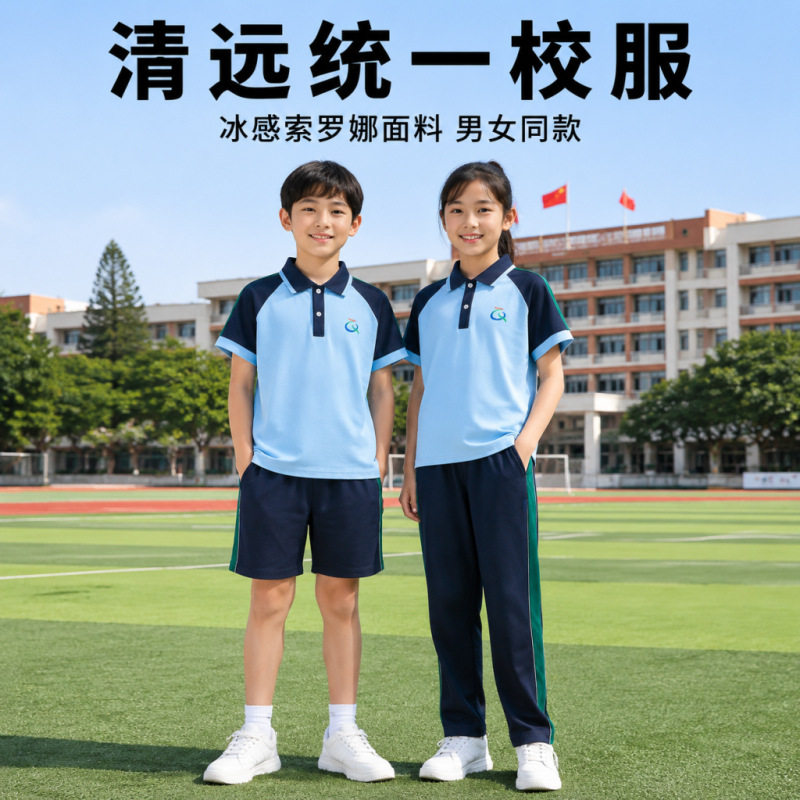 广东清远市统一中小学生校服夏装男女运动服夏季短袖短裤薄款长裤
