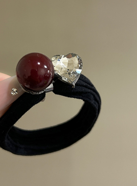 2025新款红色珠子头绳橡皮筋发圈女扎头发绳头饰胶圈皮套水钻带钻