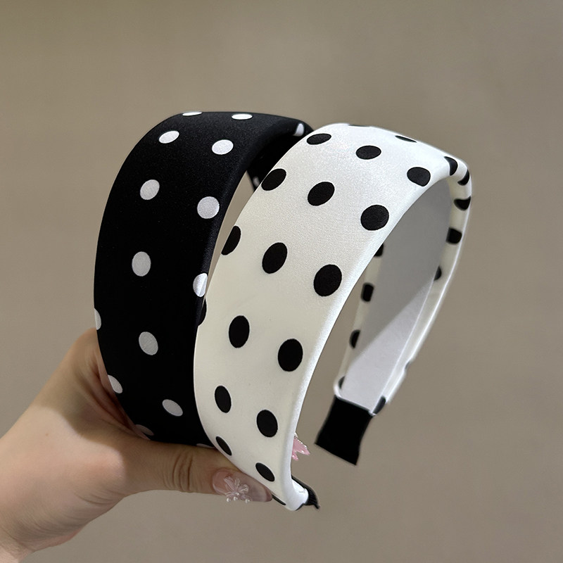 2025新款宽边波点圆点发箍女头箍压发卡发捆头饰发旅白色发窟头窟