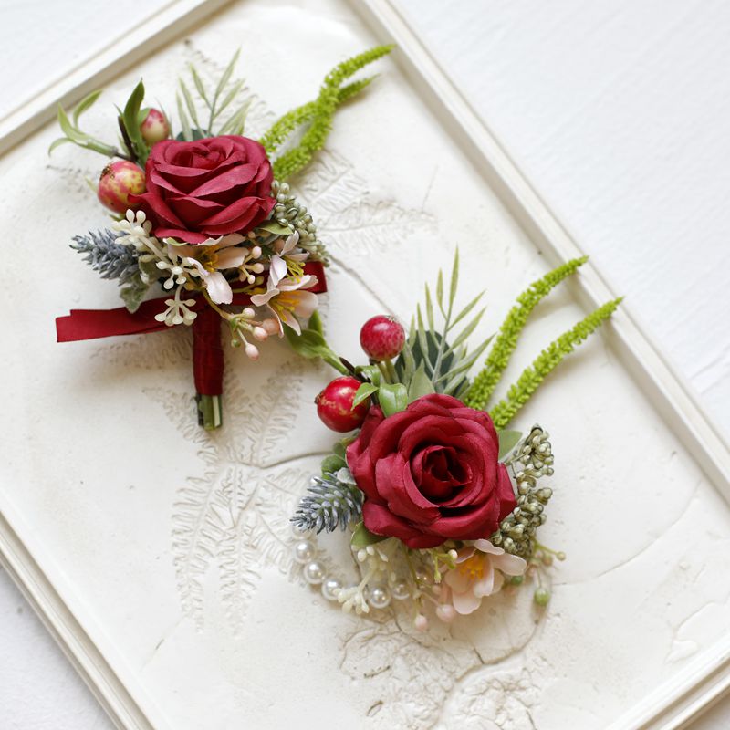 森系唯美绿植仿真花新郎结婚口袋胸花襟花开业典礼会议活动胸针