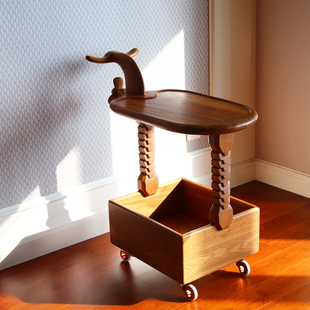 小飞艇 推车 万向轮茶几 手工柚木移动边几 明院设计师原创家具