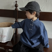 宝宝宽松洋气套头衫 衬衫 上衣 春秋2025男童净色牛仔长袖 暮晨家新款