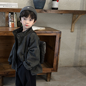 风帅气外套开衫 2026男童做旧立领夹克中小童工装 春装 暮晨家新款