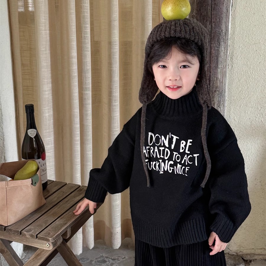 森韩系秋冬男女童童毛衣字母印花