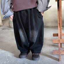 暮晨家新款春装2025男童棉质磨白牛仔裤儿童宽松弹力萝卜裤阔腿裤