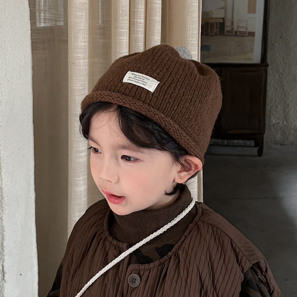 暮晨家新款冬装2025儿童撞色毛球毛线帽男女宝宝洋气百搭保暖帽,童装/婴儿装/亲子装,帽子,淘宝优惠券,粉丝福利购,淘宝优惠卷