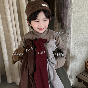 暮晨家新款冬装2025男童加绒半高领打底衫中小童加厚洋气保暖内搭