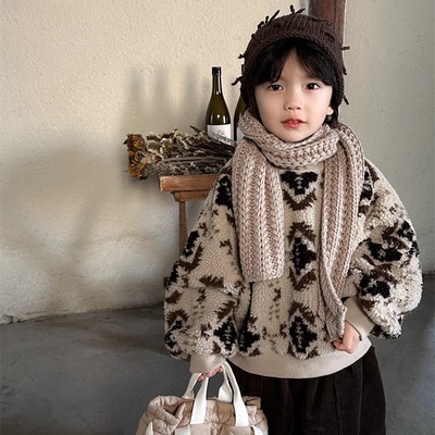 冬季男童羊羔毛森韩系加绒卫衣