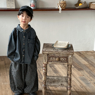 暮晨家新款春装2026男童棉质牛仔长袖衬衫中小童做旧洋气外套衬衣