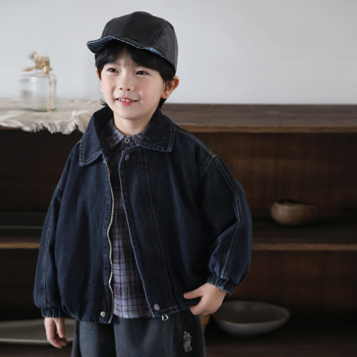 暮晨家新款秋装2026男童牛仔拉链衫夹克中小童宽松机车服外套上衣