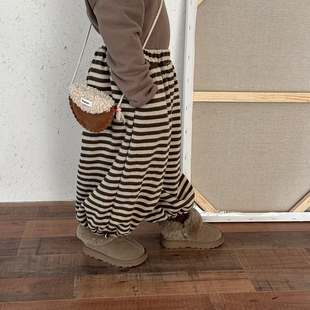 束脚裤 暮晨家新款 中小童加厚保暖灯笼裤 2025男童条纹加绒长裤 冬装