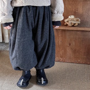 暮晨家新款冬装2025男童加绒呢子灯笼裤中小童加厚保暖束脚裤长裤
