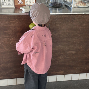 暮晨家新款春装2026男童彩色牛仔衬衫外套中小童做旧复古工装夹克